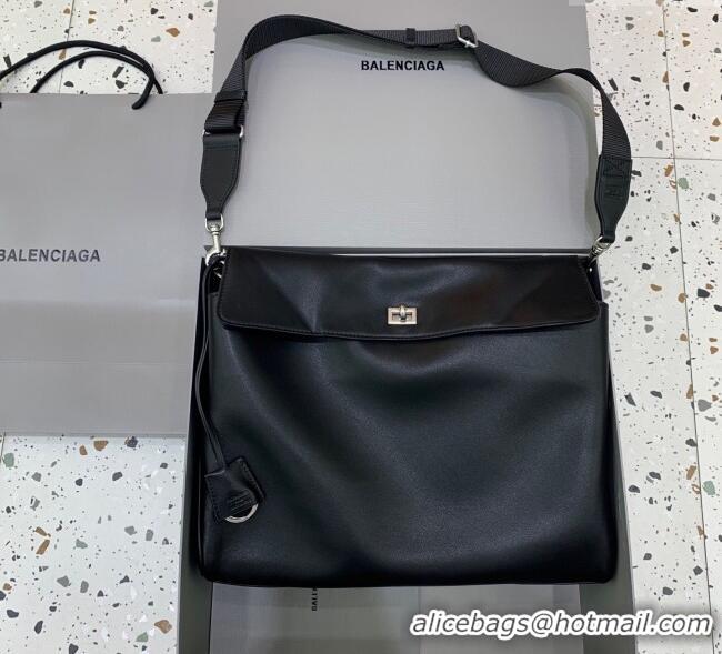 Pretty Style Balenciaga Men's Rodeo Messenger Bag in black smooth calfskin, aged-silver hardware B0116 2025