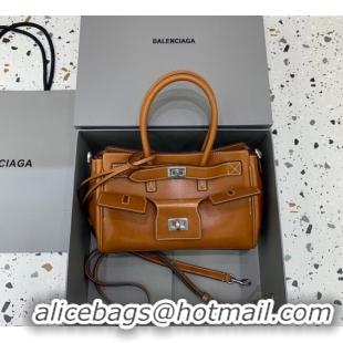 Famous Brand Balenciaga Bel Air Carry All Tote Bag Mini in smooth calfskin, aged-silver hardware 11120 Brown 2025