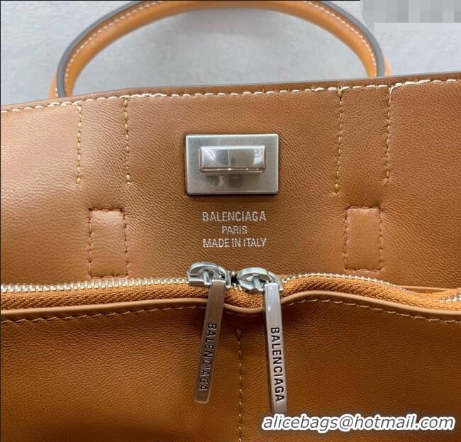 Famous Brand Balenciaga Bel Air Carry All Tote Bag Mini in smooth calfskin, aged-silver hardware 11120 Brown 2025