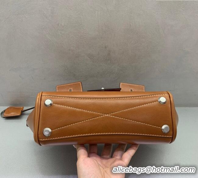 Famous Brand Balenciaga Bel Air Carry All Tote Bag Mini in smooth calfskin, aged-silver hardware 11120 Brown 2025