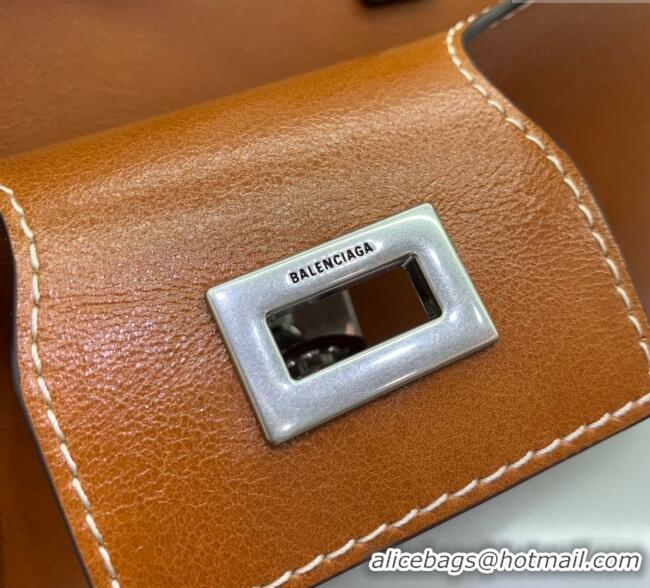 Famous Brand Balenciaga Bel Air Carry All Tote Bag Mini in smooth calfskin, aged-silver hardware 11120 Brown 2025