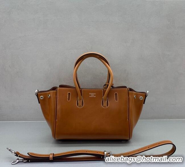Famous Brand Balenciaga Bel Air Carry All Tote Bag Mini in smooth calfskin, aged-silver hardware 11120 Brown 2025