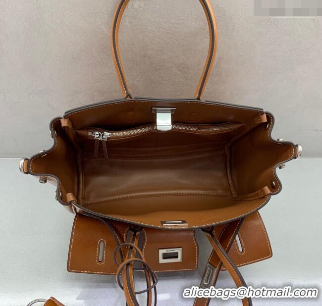 Famous Brand Balenciaga Bel Air Carry All Tote Bag Mini in smooth calfskin, aged-silver hardware 11120 Brown 2025