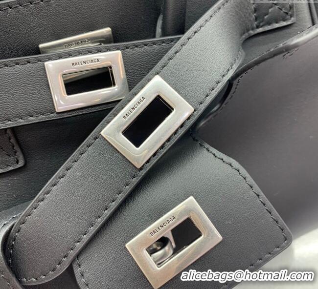 Good Taste Balenciaga Bel Air Carry All Tote Bag Mini in smooth calfskin, aged-silver hardware 11120 Black 2025