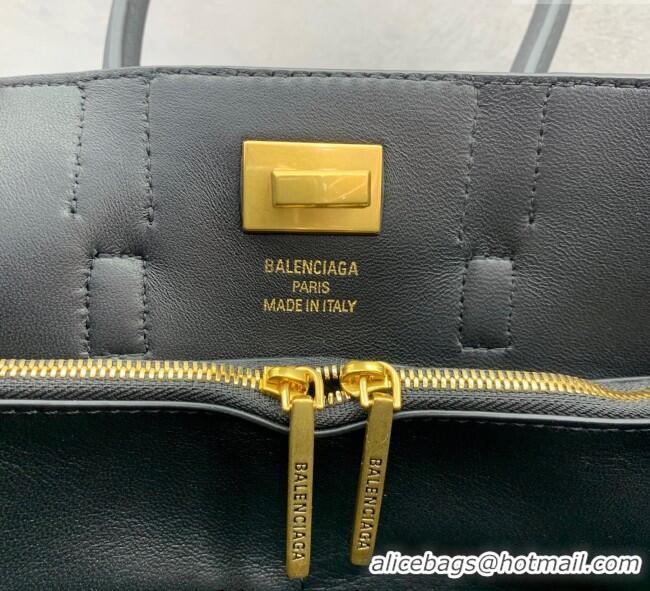 Top Quality Balenciaga Bel Air Carry All Tote Bag Mini in smooth calfskin, aged-gold hardware 11120 Black 2025