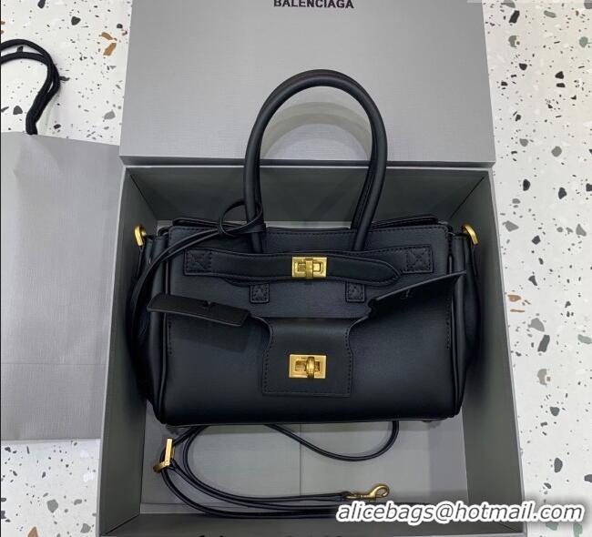 Top Quality Balenciaga Bel Air Carry All Tote Bag Mini in smooth calfskin, aged-gold hardware 11120 Black 2025