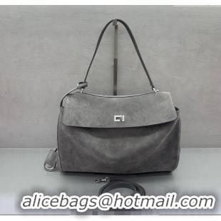Promotional Balenciaga Rodeo Medium Handbag in suede And aged-silver hardware 78972 Grey 2025