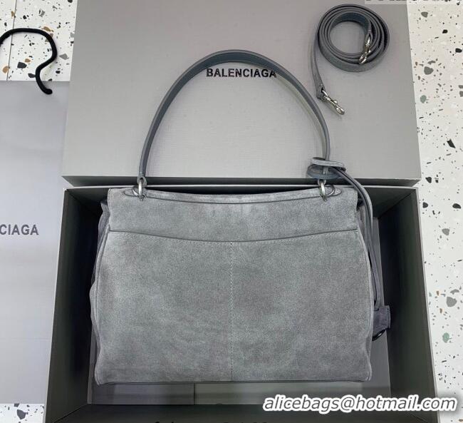 Promotional Balenciaga Rodeo Medium Handbag in suede And aged-silver hardware 78972 Grey 2025