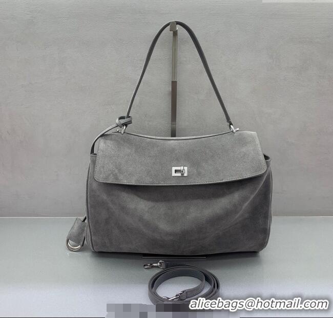 Promotional Balenciaga Rodeo Medium Handbag in suede And aged-silver hardware 78972 Grey 2025