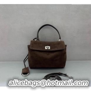 Promotional Balenciaga Rodeo Mini Handbag in suede And aged-silver hardware 78972 Dark Coffee 2025
