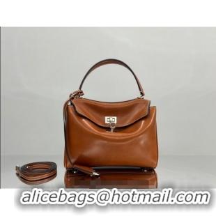 Top Quality Balenciaga Rodeo Mini Handbag in smooth calfskin, aged-silver hardware 78972 tan brown 2025