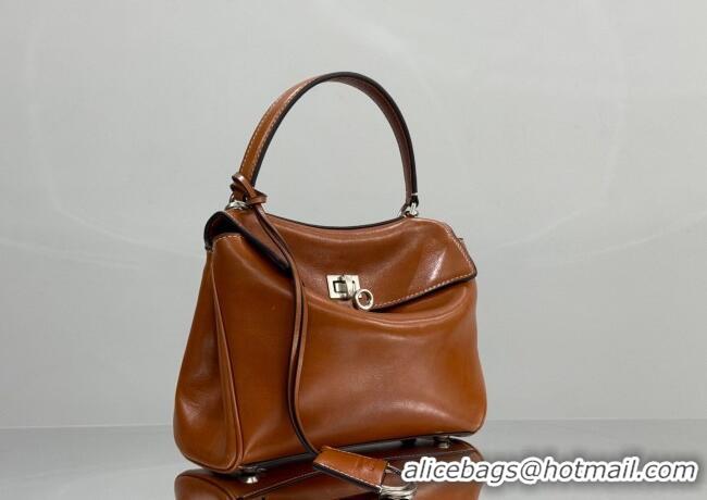 Top Quality Balenciaga Rodeo Mini Handbag in smooth calfskin, aged-silver hardware 78972 tan brown 2025