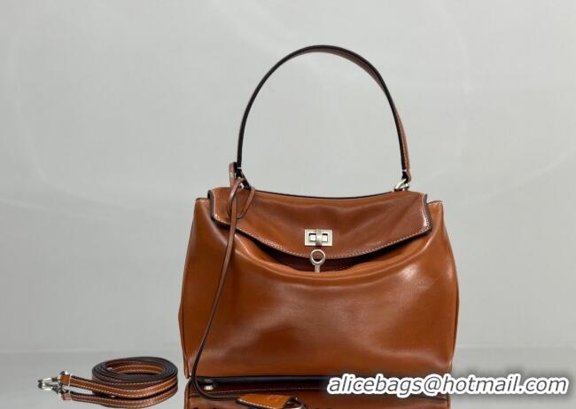 Well Crafted Balenciaga Rodeo Small Handbag in smooth calfskin And aged-silver hardware 78972 tan brown 2025