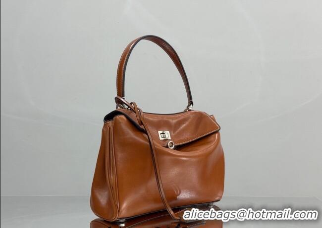 Well Crafted Balenciaga Rodeo Small Handbag in smooth calfskin And aged-silver hardware 78972 tan brown 2025