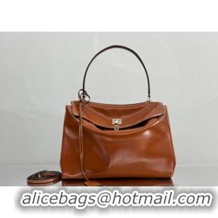 Shop Fashion Balenciaga Rodeo Medium Handbag in smooth calfskin And aged-silver hardware 78972 tan brown 2025