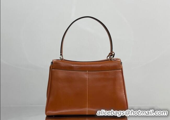 Shop Fashion Balenciaga Rodeo Medium Handbag in smooth calfskin And aged-silver hardware 78972 tan brown 2025