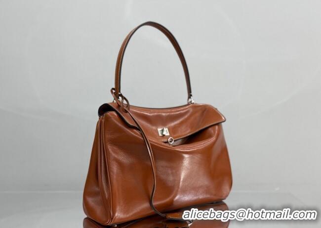 Shop Fashion Balenciaga Rodeo Medium Handbag in smooth calfskin And aged-silver hardware 78972 tan brown 2025