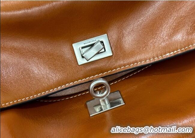 Shop Fashion Balenciaga Rodeo Medium Handbag in smooth calfskin And aged-silver hardware 78972 tan brown 2025