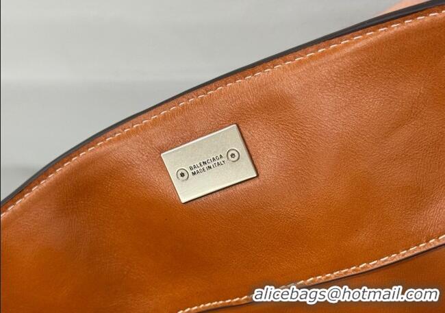 Shop Fashion Balenciaga Rodeo Medium Handbag in smooth calfskin And aged-silver hardware 78972 tan brown 2025