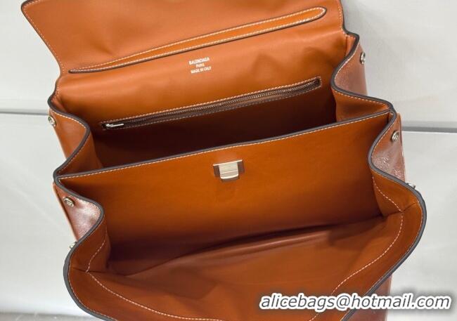 Shop Fashion Balenciaga Rodeo Medium Handbag in smooth calfskin And aged-silver hardware 78972 tan brown 2025