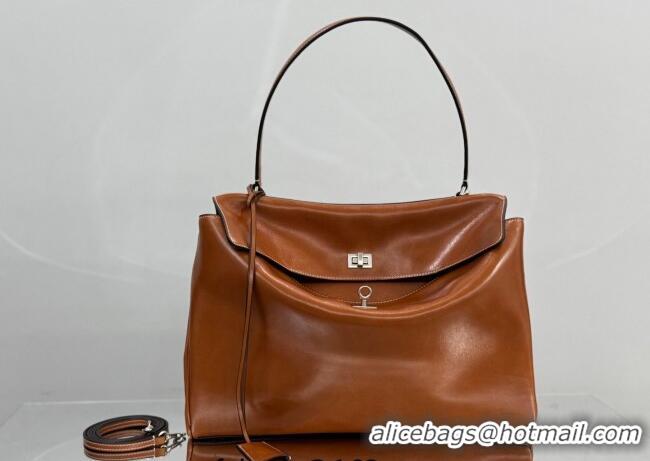 ​Top Design Balenciaga Rodeo Large Handbag in smooth calfskin With aged-silver hardware 78972 tan brown 2025