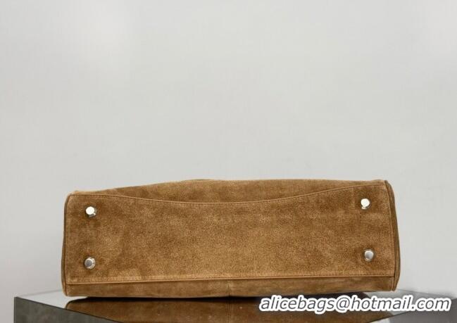 Shop Best Balenciaga Rodeo Large Handbag in suede and white fleecel With aged-silver hardware 78972 brown 2025