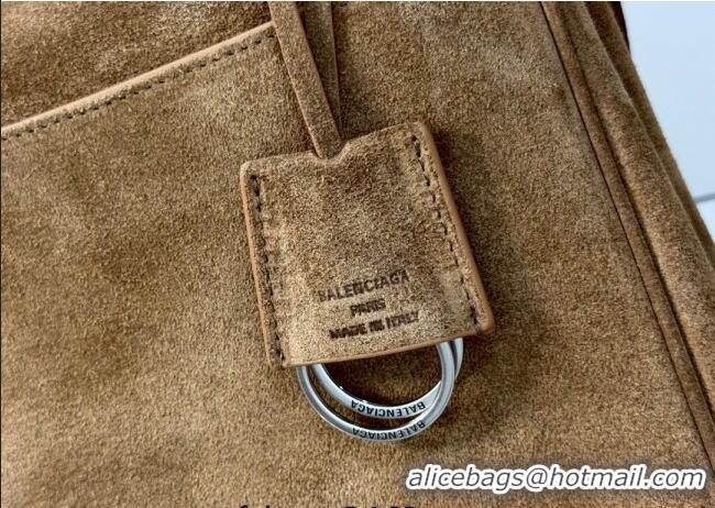 Shop Best Balenciaga Rodeo Large Handbag in suede and white fleecel With aged-silver hardware 78972 brown 2025