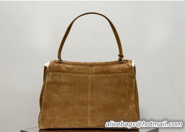 Shop Best Balenciaga Rodeo Large Handbag in suede and white fleecel With aged-silver hardware 78972 brown 2025
