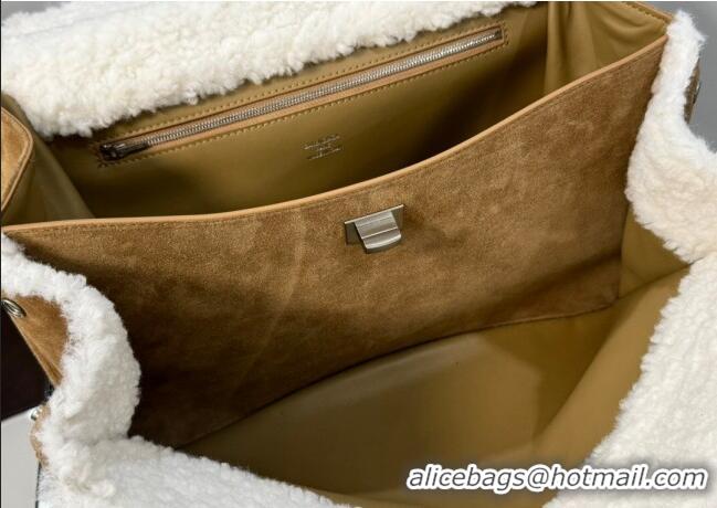 Shop Best Balenciaga Rodeo Large Handbag in suede and white fleecel With aged-silver hardware 78972 brown 2025