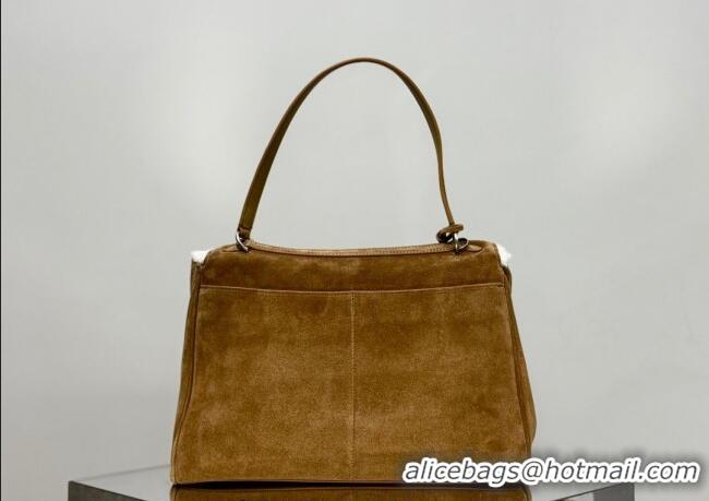 Affordable Price Balenciaga Rodeo Medium Handbag in suede and white fleecel With aged-silver hardware 78972 brown 2025