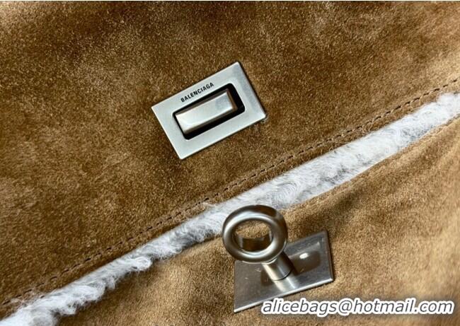Affordable Price Balenciaga Rodeo Medium Handbag in suede and white fleecel With aged-silver hardware 78972 brown 2025