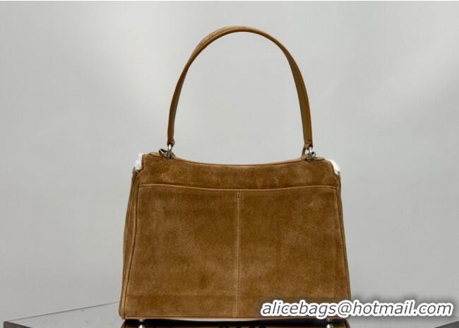 Luxury Discount Balenciaga Rodeo Small Handbag in suede and white fleecel With aged-silver hardware 78972 brown 2025