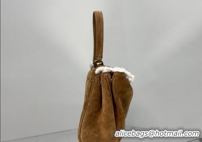 Luxury Discount Balenciaga Rodeo Small Handbag in suede and white fleecel With aged-silver hardware 78972 brown 2025