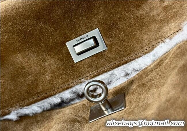 Luxury Discount Balenciaga Rodeo Small Handbag in suede and white fleecel With aged-silver hardware 78972 brown 2025