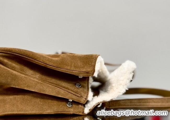 Luxury Discount Balenciaga Rodeo Small Handbag in suede and white fleecel With aged-silver hardware 78972 brown 2025