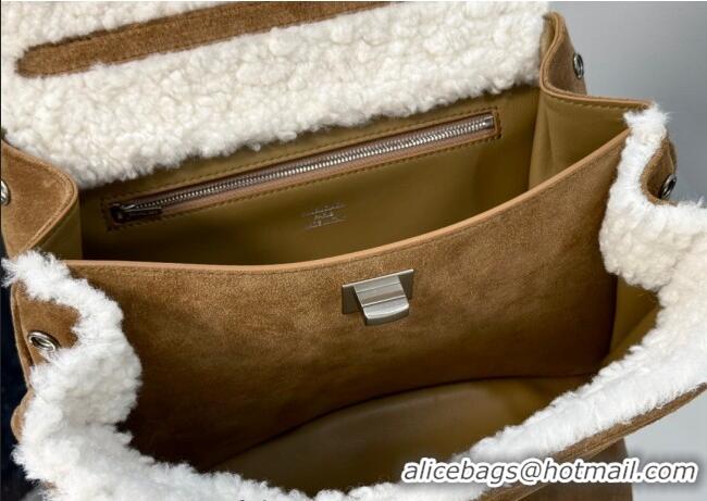 Luxury Discount Balenciaga Rodeo Small Handbag in suede and white fleecel With aged-silver hardware 78972 brown 2025