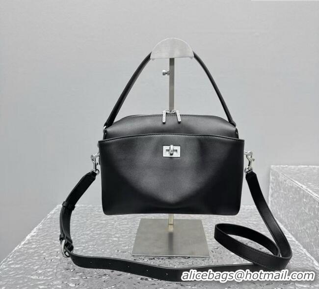 Unique Grade Balenciaga Mens Rodeo Camera Bag in smooth calfskin, aged-silver hardware 20134 black 2025