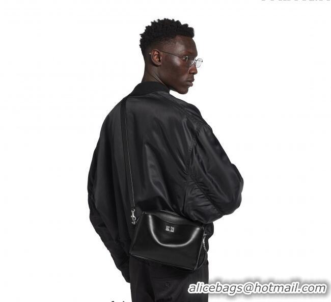 Unique Grade Balenciaga Mens Rodeo Camera Bag in smooth calfskin, aged-silver hardware 20134 black 2025