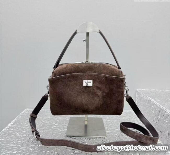 Discount Balenciaga Mens Rodeo Camera Bag in suede With aged-silver hardware 20135 Brown 2025