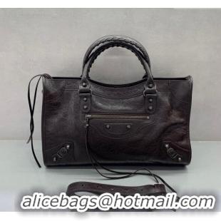 Top Quality Balenciaga Le City Medium Bag in Arena Storico lambskin 1120 Coffee Brown 2025