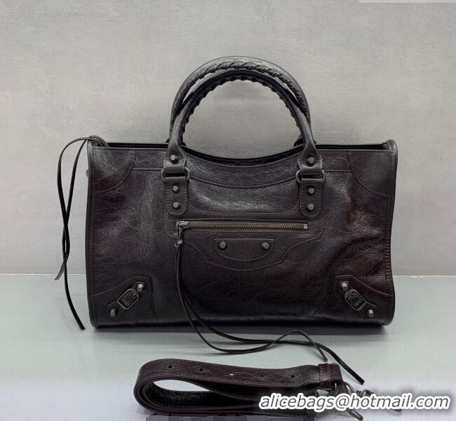 Top Quality Balenciaga Le City Medium Bag in Arena Storico lambskin 1120 Coffee Brown 2025