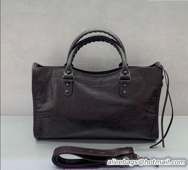 Top Quality Balenciaga Le City Medium Bag in Arena Storico lambskin 1120 Coffee Brown 2025