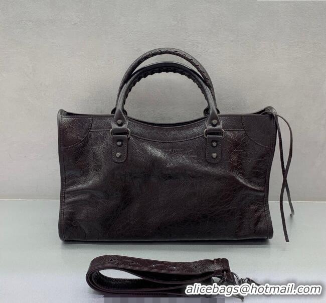 Top Quality Balenciaga Le City Medium Bag in Arena Storico lambskin 1120 Coffee Brown 2025