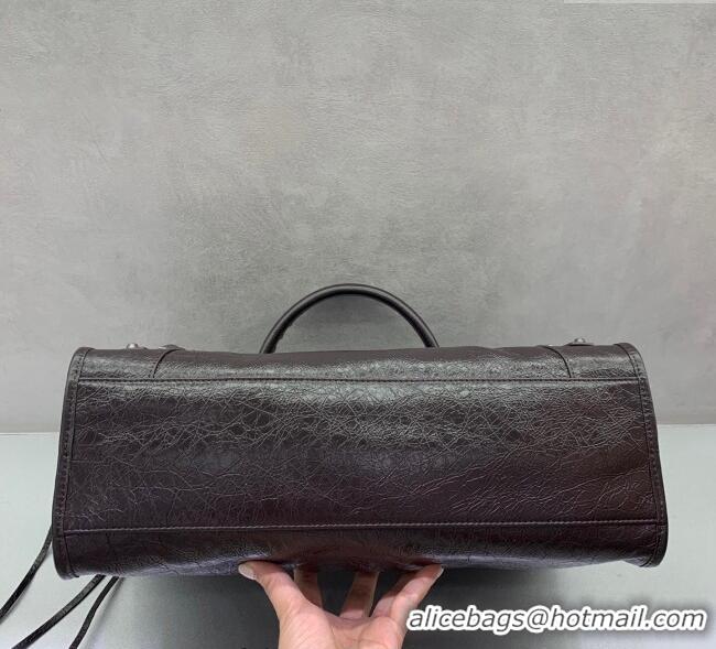 Top Quality Balenciaga Le City Medium Bag in Arena Storico lambskin 1120 Coffee Brown 2025