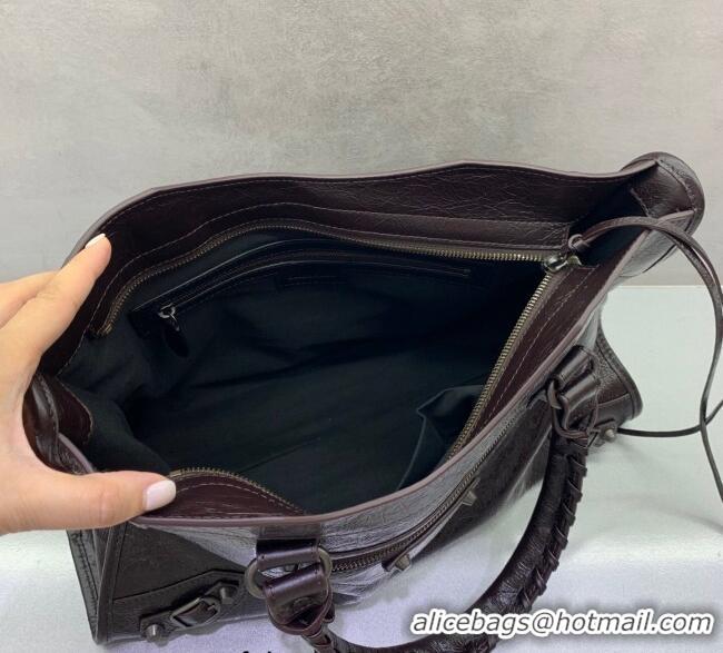 Top Quality Balenciaga Le City Medium Bag in Arena Storico lambskin 1120 Coffee Brown 2025