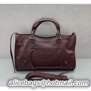 Good Taste Balenciaga Le City Medium Bag in Arena Storico lambskin 0925 Burgundy 2025