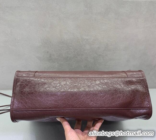 Good Taste Balenciaga Le City Medium Bag in Arena Storico lambskin 0925 Burgundy 2025