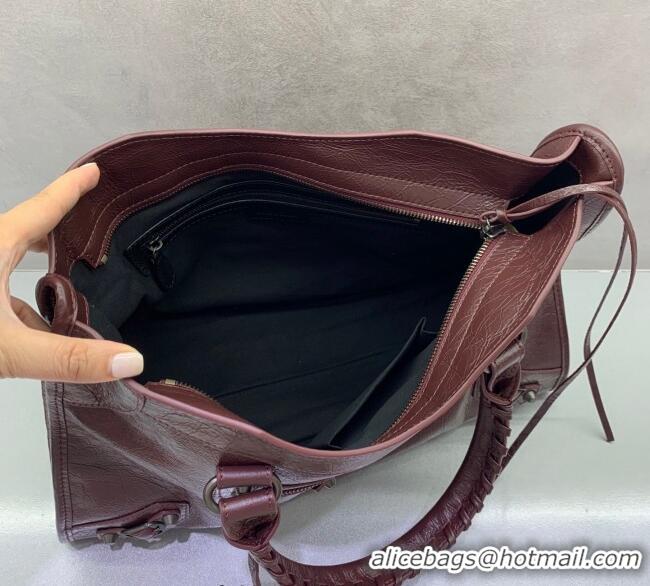 Good Taste Balenciaga Le City Medium Bag in Arena Storico lambskin 0925 Burgundy 2025