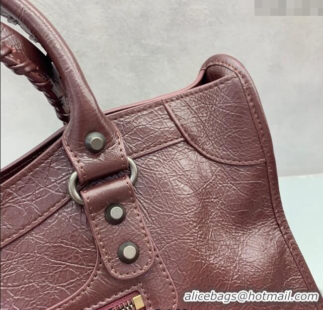 Good Taste Balenciaga Le City Medium Bag in Arena Storico lambskin 0925 Burgundy 2025