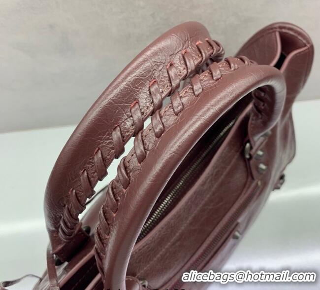 Good Taste Balenciaga Le City Medium Bag in Arena Storico lambskin 0925 Burgundy 2025